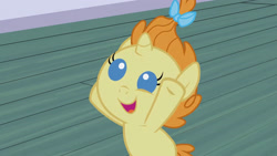 Size: 3072x1727 | Tagged: safe, screencap, pumpkin cake, pony, unicorn, baby cakes, g4, season 2, baby, baby pony, cute, female, filly, foal, high res, open mouth, open smile, pumpkinbetes, smiling, solo