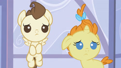 Size: 3072x1727 | Tagged: safe, screencap, pound cake, pumpkin cake, pegasus, pony, unicorn, baby cakes, g4, season 2, baby, baby pony, cake twins, colt, duo, duo male and female, female, filly, floppy ears, flying, foal, frown, high res, male, siblings, spread wings, twins, wings