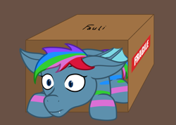 Size: 1481x1052 | Tagged: safe, artist:maître cervidé, oc, oc:azure star (fauli1221), bat pony, pony, box, commission, pony in a box, simple background, solo, ych result