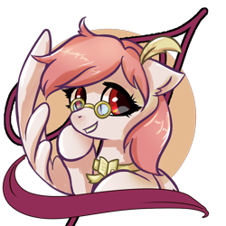 Size: 1000x1000 | Tagged: safe, artist:brella, oc, oc only, oc:芳棠, pegasus, pony, bowtie, bust, female, fimtale, glasses, looking at you, mare, mare oc, mascot, pegasus oc, pony oc, quill, red eyes, simple background, solo, transparent background