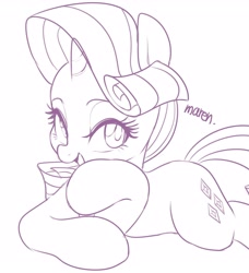 Size: 2700x2960 | Tagged: safe, artist:maren, rarity, pony, unicorn, doodle, female, high res, hoof on chin, looking at you, lying down, mare, open mouth, prone, smiling, solo