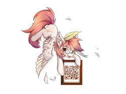 Size: 2732x2048 | Tagged: safe, artist:gale spark, artist:疾云星火, oc, oc only, oc:芳棠, pegasus, pony, blushing, feather, female, flying, glasses, high res, looking at you, mare, qr code, quill, simple background, solo, transparent background