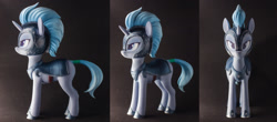 Size: 2048x900 | Tagged: safe, artist:shydale, silver sable, pony, unicorn, g4, 3d print, armor, chestplate, clothes, female, figurine, guardsmare, helmet, mare, multiple views, photo, royal guard, shoes, solo, tail, tail wrap