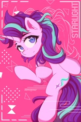 Size: 2000x3000 | Tagged: safe, artist:stravy_vox, starlight glimmer, pony, unicorn, g4, abstract background, female, high res, looking at you, mare, messy mane, smiling, solo