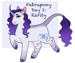 Size: 1995x1698 | Tagged: safe, artist:s0ftserve, rarity, classical unicorn, pony, unicorn, g4, cloven hooves, colored hooves, curved horn, ear fluff, februpony, horn, leonine tail, looking at you, solo, unshorn fetlocks