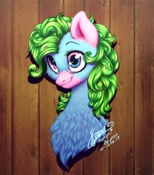 Size: 900x1024 | Tagged: safe, alternate version, artist:avroras_world, oc, oc only, pony, bust, chest fluff, eyelashes, female, mare, signature, smiling, solo