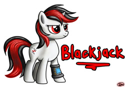 Size: 1024x712 | Tagged: safe, artist:adagiostring, oc, oc only, oc:blackjack, pony, unicorn, fallout equestria, fallout equestria: project horizons, female, horn, mare, pipbuck, simple background, small horn, smiling, solo, white background