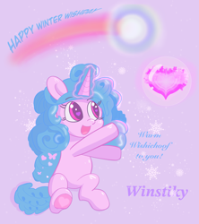 Size: 4000x4514 | Tagged: safe, artist:winstiky, izzy moonbow, pony, unicorn, g5, spoiler:g5, heart, heart eyes, snow, snowflake, solo, wingding eyes