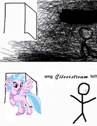 Size: 680x882 | Tagged: safe, edit, editor:savygriffs, silverstream, classical hippogriff, hippogriff, g4, 1000 hours in ms paint, meme, omg hi, stick figure