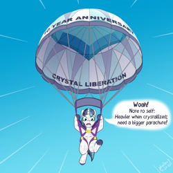 Size: 1800x1800 | Tagged: safe, artist:phallen1, derpibooru exclusive, shining armor, crystal pony, pony, unicorn, the crystal empire 10th anniversary, g4, crystallized, falling, parachute, skydiving, solo, speed lines