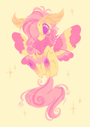 Size: 975x1380 | Tagged: safe, artist:peaceandlove26, fluttershy, moth, mothpony, original species, pony, g4, antennae, butterfly wings, chest fluff, fluttermoth, hoof heart, looking at you, looking up, rosy maple moth, simple background, smiling, smiling at you, solo, underhoof, wings