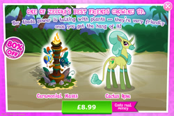 Size: 1961x1301 | Tagged: safe, gameloft, idw, cactus rose, abada, pony, g4, my little pony: magic princess, advertisement, costs real money, english, female, fire, healer's mask, horn, idw showified, introduction card, mare, mask, multiple horns, numbers, rock, sale, solo, text, tree