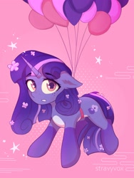 Size: 3000x4000 | Tagged: safe, artist:stravy_vox, oc, oc only, oc:cherrnichka, pony, unicorn, balloon, high res, horn, simple background, solo, unicorn oc