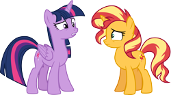 Size: 5397x3000 | Tagged: safe, artist:cloudy glow, sunset shimmer, twilight sparkle, alicorn, pony, unicorn, equestria girls, equestria girls series, forgotten friendship, g4, duo, duo female, female, mare, simple background, transparent background, twilight sparkle (alicorn), vector