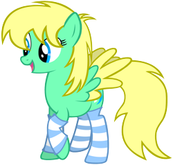 Size: 2072x1971 | Tagged: safe, artist:éclair, oc, oc only, oc:mina, pegasus, pony, 2023 community collab, derpibooru community collaboration, clothes, female, mare, open mouth, pegasus oc, simple background, smiling, socks, solo, striped socks, transparent background, wings