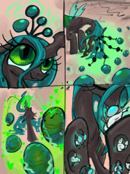 Size: 2048x2732 | Tagged: safe, artist:ja0822ck, queen chrysalis, changeling, changeling larva, g4, changeling egg, egg, female, high res, mommy chrissy, mother and child, oviposition