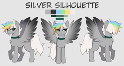 Size: 5000x2689 | Tagged: safe, artist:fernfalls, oc, oc:silver silhouette, pegasus, pony, choker, female, multicolored hair, reference sheet, solo