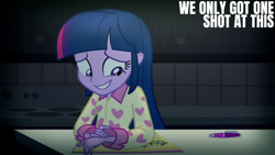 Size: 1280x720 | Tagged: safe, edit, edited screencap, editor:quoterific, screencap, twilight sparkle, human, equestria girls, g4, my little pony equestria girls: rainbow rocks, solo