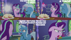 Size: 4400x2475 | Tagged: safe, edit, edited screencap, editor:quoterific, screencap, starlight glimmer, trixie, all bottled up, g4, kitchen, teacakes, twilight's castle