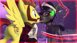 Size: 1920x1080 | Tagged: safe, artist:sky chaser, king sombra, oc, oc:sky chaser, pegasus, pony, unicorn, wolf, wolf pony, g4, 3d, beard, canon x oc, clothes, facial hair, gay, glasses, jacket, male, mask, nose wrinkle, source filmmaker, tentacles, tongue out