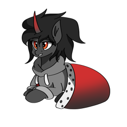 Size: 2000x2000 | Tagged: safe, artist:artevi, king sombra, pony, unicorn, the crystal empire 10th anniversary, g4, blanket, clothes, high res, hoodie, queen umbra, rule 63, simple background, solo, transparent background