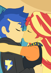 Size: 2999x4304 | Tagged: safe, artist:qsky, flash sentry, sunset shimmer, human, equestria girls, g4, duo, eyes closed, female, kiss on the lips, kissing, male, ship:flashimmer, shipping, straight