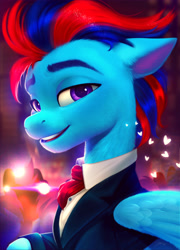 Size: 2993x4162 | Tagged: safe, artist:imalou, oc, oc:swiftwing, pegasus, pony, ascot, camera flashes, celebrity, clothes, painting, part of, pegasus oc, reflection, solo, suit