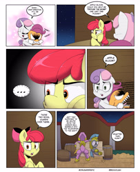 Size: 3000x3700 | Tagged: safe, artist:begoliah, apple bloom, scootaloo, sweetie belle, oc, earth pony, pegasus, pony, unicorn, comic:crusaders, g4, comic, cutie mark crusaders, female, high res, male, raving, royal guard