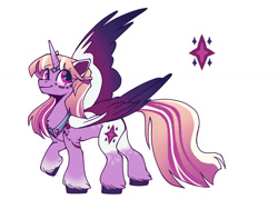 Size: 1032x774 | Tagged: safe, artist:paintedsnek, twilight sparkle, alicorn, pony, g4, alternate design, chest fluff, coat markings, colored ears, colored hooves, colored wings, cutie mark, female, gradient wings, horn, horn ring, mare, peytral, redesign, ring, simple background, solo, twilight sparkle (alicorn), unshorn fetlocks, white background, wings