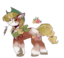 Size: 806x732 | Tagged: safe, artist:paintedsnek, applejack, earth pony, pony, g4, alternate design, applejack's hat, bandana, braid, braided tail, coat markings, colored hooves, cowboy hat, cutie mark, ear fluff, female, hat, mare, redesign, simple background, solo, straw in mouth, tail, unshorn fetlocks, white background