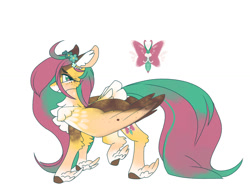 Size: 1024x768 | Tagged: safe, artist:paintedsnek, fluttershy, pegasus, pony, g4, alternate design, chest fluff, colored hooves, colored wings, cutie mark, ear fluff, feathered fetlocks, female, floral head wreath, flower, freckles, freckleshy, gradient mane, mare, redesign, simple background, solo, tail, tail feathers, white background, wings