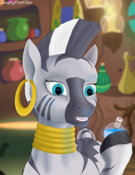 Size: 2550x3300 | Tagged: safe, artist:emptyplotfiller, zecora, zebra, fanfic:crossing the trixie bridge: a new life in the crystal empire, g4, fanfic art, high res, potion, solo