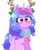Size: 1691x2048 | Tagged: safe, artist:leo19969525, izzy moonbow, pony, unicorn, g5, blushing, clothes, cute, ears, ears up, female, flower, flower in hair, hair, happy, horn, izzybetes, mane, mare, purple eyes, scarf, simple background, smiling, solo, tail, white background