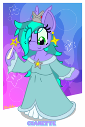 Size: 2000x3000 | Tagged: safe, artist:silvaqular, oc, oc only, oc:cyanette, earth pony, pony, bipedal, clothes, costume, crossover, dress, eye clipping through hair, female, high res, mare, princess rosalina, rosalina, stars, super mario bros., super mario galaxy, wand