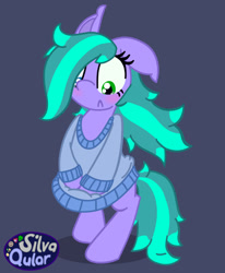 Size: 1280x1550 | Tagged: safe, artist:silvaqular, oc, oc only, oc:cyanette, earth pony, pony, bipedal, clothes, cute, female, flushed face, mare, solo, sweater
