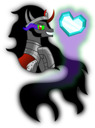 Size: 2081x2792 | Tagged: safe, artist:sketchmcreations, derpibooru exclusive, king sombra, pony, unicorn, the crystal empire 10th anniversary, g4, crystal heart, dark magic, fangs, glowing, glowing eyes, high res, inkscape, long mane, magic, male, shadow, simple background, smiling, solo, stallion, transparent background, vector