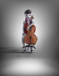 Size: 2800x3624 | Tagged: safe, artist:errantsfm, octavia melody, earth pony, anthro, plantigrade anthro, g4, 3d, bow (instrument), bowtie, cello, cello bow, clothes, daz studio, dress, female, high heels, high res, musical instrument, shoes, sitting, solo, stool