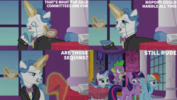 Size: 4400x2475 | Tagged: safe, edit, edited screencap, editor:quoterific, screencap, fancypants, rainbow dash, rarity, spike, twilight sparkle, alicorn, dragon, pegasus, pony, unicorn, between dark and dawn, g4, season 9, canterlot castle, canterlot castle interior, glowing, glowing horn, horn, magic, telekinesis, twilight sparkle (alicorn), winged spike, wings