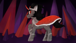Size: 3840x2160 | Tagged: safe, king sombra, pony, unicorn, the crystal empire 10th anniversary, armor, cape, clothes, crown, crystal, crystallized, crystallized pony, full body, jewelry, looking at you, regalia, solo