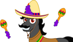 Size: 6936x4048 | Tagged: safe, artist:moonlight bloom, king sombra, pony, unicorn, g4, .svg available, absurd resolution, clothes, dark magic, facial hair, king sombrero, looking at you, magic, magic aura, male, maracas, moustache, musical instrument, poncho, simple background, smiling, solo, sombrero, stallion, svg, transparent background, vector