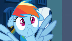 Size: 3072x1727 | Tagged: safe, screencap, rainbow dash, pegasus, pony, g4, parental glideance, season 7, :c, faic, female, floppy ears, frown, high res, mare, rainbow dash is best facemaker, solo, spread wings, wings