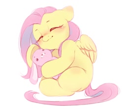 Size: 1144x1016 | Tagged: safe, artist:melodylibris, fluttershy, pegasus, pony, cute, daaaaaaaaaaaw, eyes closed, female, hnnng, mare, plushie, shyabetes, simple background, solo, weapons-grade cute, white background