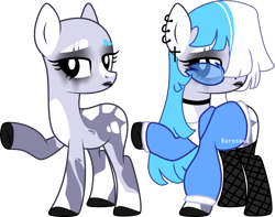 Size: 2665x2099 | Tagged: safe, artist:kurosawakuro, oc, earth pony, pony, base used, black sclera, choker, clothes, colored hooves, ear piercing, earring, earth pony oc, female, fishnet stockings, high res, jewelry, lipstick, mare, mismatched eyebrows, no tail, piercing, raised hoof, simple background, solo, sunglasses, thick eyebrows, transparent background