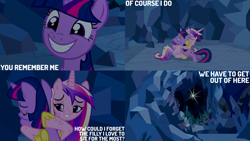 Size: 4400x2475 | Tagged: safe, edit, edited screencap, editor:quoterific, screencap, princess cadance, twilight sparkle, alicorn, pony, unicorn, a canterlot wedding, g4, season 2, cute, cutedance, duo, duo female, eyes closed, female, grin, happy, hug, mare, reunion, smiling, twiabetes, unicorn twilight