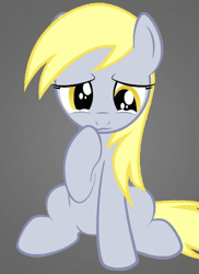 Size: 726x1000 | Tagged: safe, derpibooru exclusive, derpy hooves, earth pony, pony, g4, animated, cross-eyed, crying, gif, gray background, looking down, raised hoof, sad, show accurate, simple background, sitting, wavy mouth