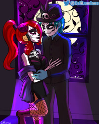 Size: 2000x2500 | Tagged: safe, artist:cali luminos, oc, oc only, human, equestria girls, g4, anime, catrina (calavera garbancera), couple, dancing, dia de los muertos, duo, face paint, female, high res, makeup, male, night