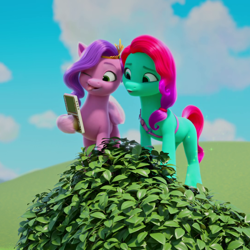 Size: 1080x1080 | Tagged: safe, screencap, jazz hooves, pipp petals, earth pony, pegasus, pony, g5, growing pains, my little pony: make your mark, my little pony: make your mark chapter 2, spoiler:my little pony: make your mark chapter 2, spoiler:mymc02e02, :p, adorapipp, cellphone, cropped, cute, duo, female, jazz has no ears, jazzibetes, mare, no ears, phone, silly, silly pony, tongue out