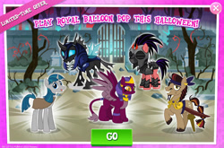 Size: 1960x1296 | Tagged: safe, gameloft, idw, captain hoofbeard, stygian, the sphinx, changeling, earth pony, pony, sphinx, unicorn, g4, alternate universe, amputee, armor, beard, changeling guard, clothes, crown, ear piercing, earring, english, evil counterpart, eyepatch, facial hair, female, helmet, horn, idw showified, insect wings, jewelry, long mane, male, mare, mind control, moustache, necklace, peg leg, piercing, pirate, prosthetic leg, prosthetic limb, prosthetics, regalia, scar, sombra soldier, sombraverse, spread wings, stallion, sword, tail, text, tooth, tree, unnamed character, unnamed pony, weapon, wings