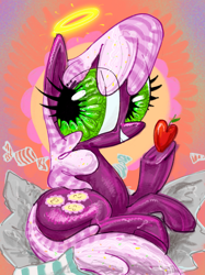 Size: 2249x3000 | Tagged: safe, artist:ja0822ck, cheerilee, earth pony, pony, g4, apple, butt, candy, cheeribetes, cute, food, halo, high res, plot, smiling, underhoof