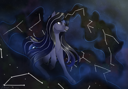 Size: 5000x3500 | Tagged: safe, artist:stardustspix, oc, oc only, oc:andromeda arcanum, pony, unicorn, constellation, magic, solo, starry background, starry night, stars